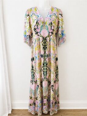 Elie Tahari Silk Pink Floral Pastel Maxi Dress Size 8